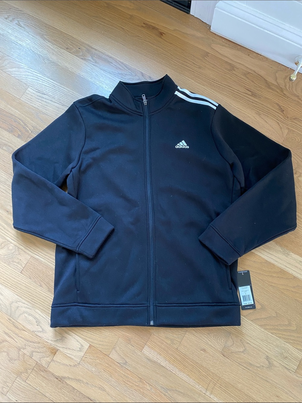 NWT adidas L Black Track Jacket with White Three-Stripes